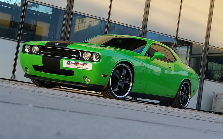 Dodge Challenger Srt, tuned, green, cars, HD wallpaper