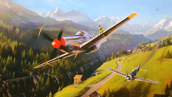 war, ww2, fw 190, p 51 d mustang, HD wallpaper