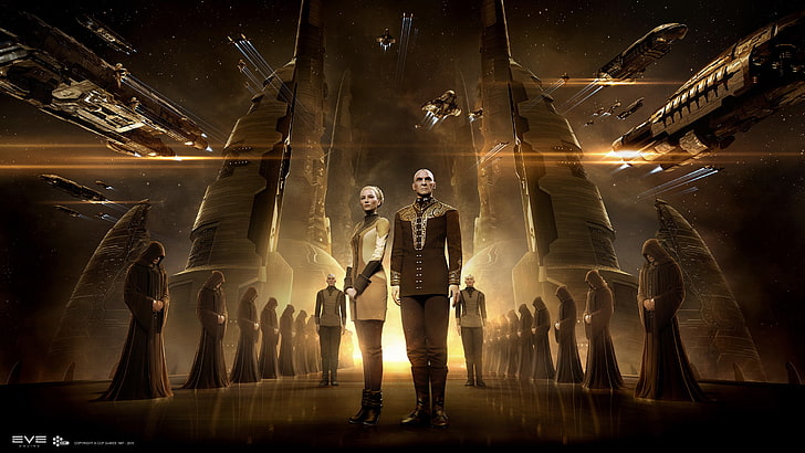 Eve Online Amarr, full length, standing, illuminated, one person