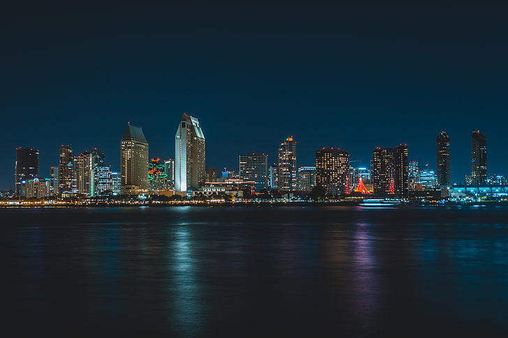 city skyline digital wallpaper, San Diego, California, USA, lights