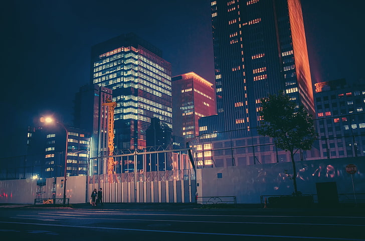 Japan, night, neon, Masashi Wakui, building exterior, built structure, HD wallpaper