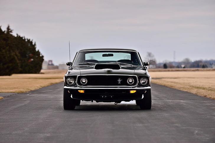 ford mustang 1969, black, front view, muscle, cars, Vehicle