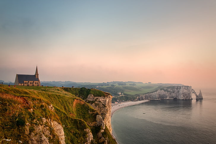 rocks, coast, France, Church, The Channel, English Channel, HD wallpaper