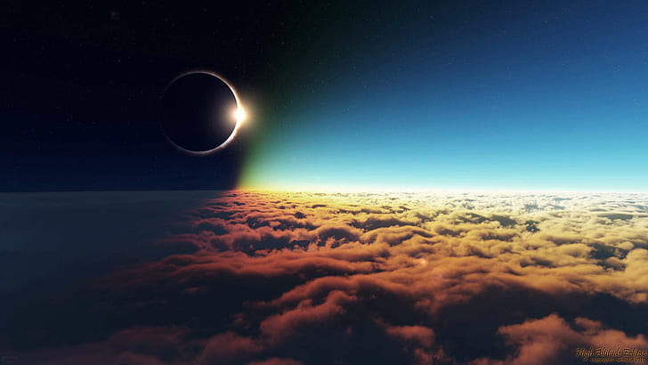Total Solar Eclipse HD, clouds, darkness, moon, shade, space