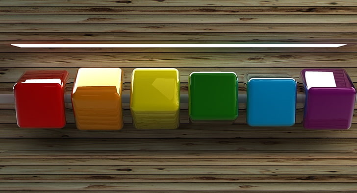 Row of Coloured Cubes, six assorted color decors, Artistic, 3D