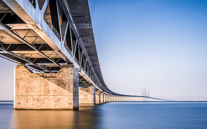Oresund Bridge, architecture, bridges, denmark, höganäs, lightblue, HD wallpaper