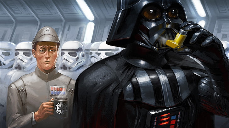 Darth Vader illustration, humor, Star Wars, men, portrait, one person