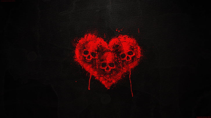 HD wallpaper: black and red heart and skull wallpaper, blood, black ...