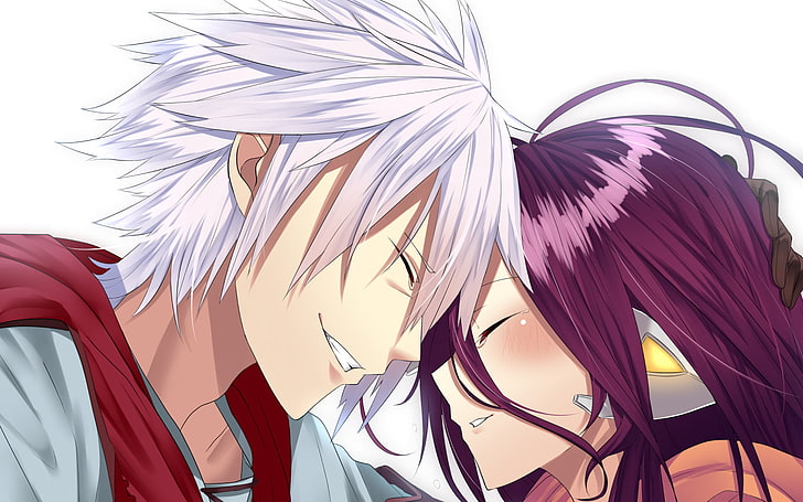 white haired male and female character illustration, Anime, No Game No Life