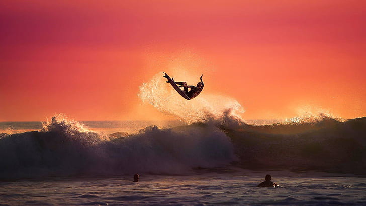 the ocean, jump, wave, surfer, surfing, Board, the trick
