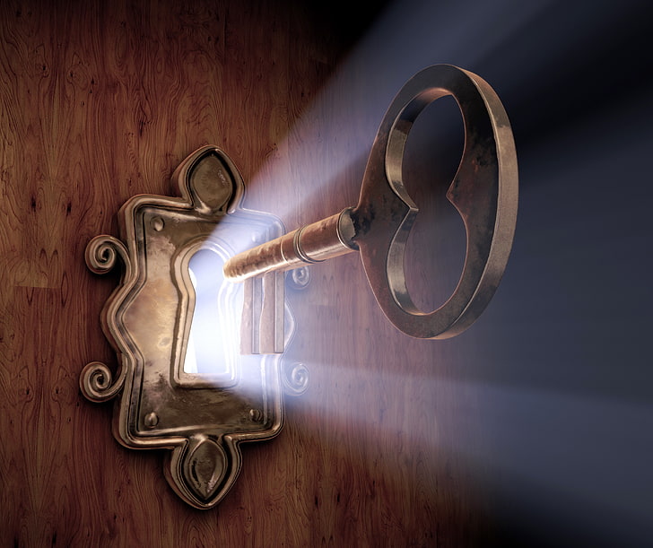 stainless steel key, light, castle, the door, hole, security, HD wallpaper