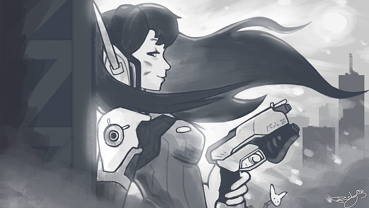 grayscale photography of female anime character, Overwatch, Blizzard Entertainment, HD wallpaper