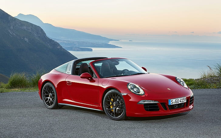 2015 Porsche 911 Targa 4 GTS, red convertible car, cars, HD wallpaper