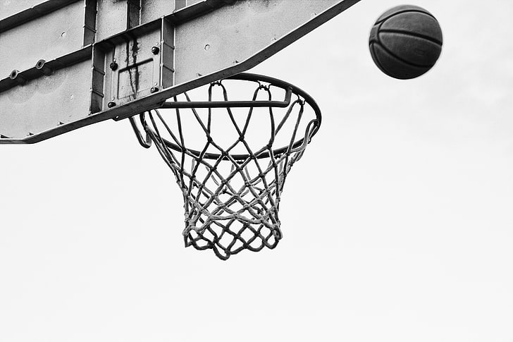 basketball and basketball hoop, net, ring, bw, sport, basketball - Sport, HD wallpaper