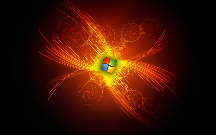 Microsoft Windows logo, Abstract, Fire, Flame, Windows 7, black background