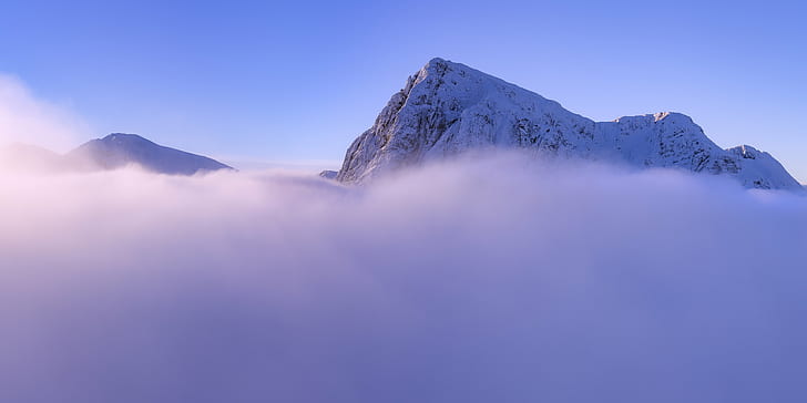 high rise snow mountain with fog, Above and Beyond, Scotland