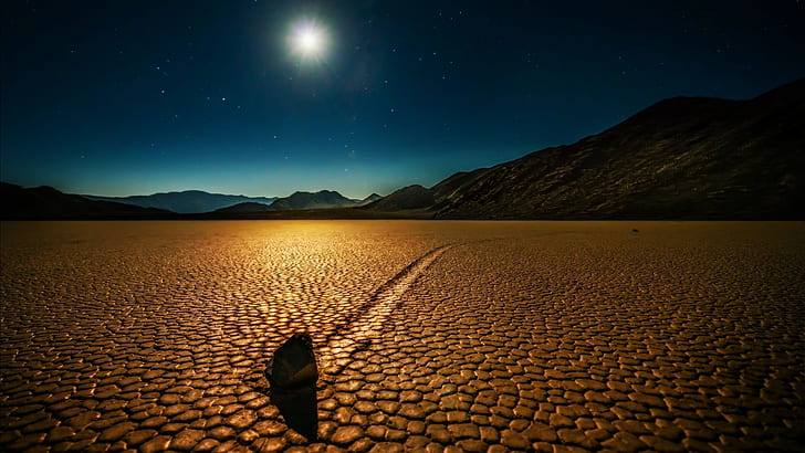 nature landscape night moon moonlight mountain death valley california usa desert valley rock stars shadow, HD wallpaper