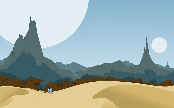 blue mountain illustration, nature, minimalism, cartoon, Star Wars