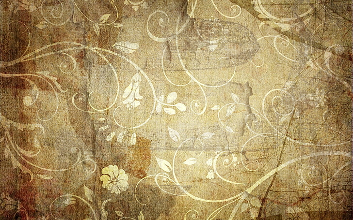brown floral textile, patterns, paper, background, texture, backgrounds, HD wallpaper
