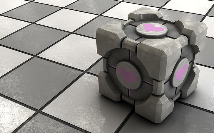 gray Rubik's cube, Companion Cube, Portal (game), video games, HD wallpaper
