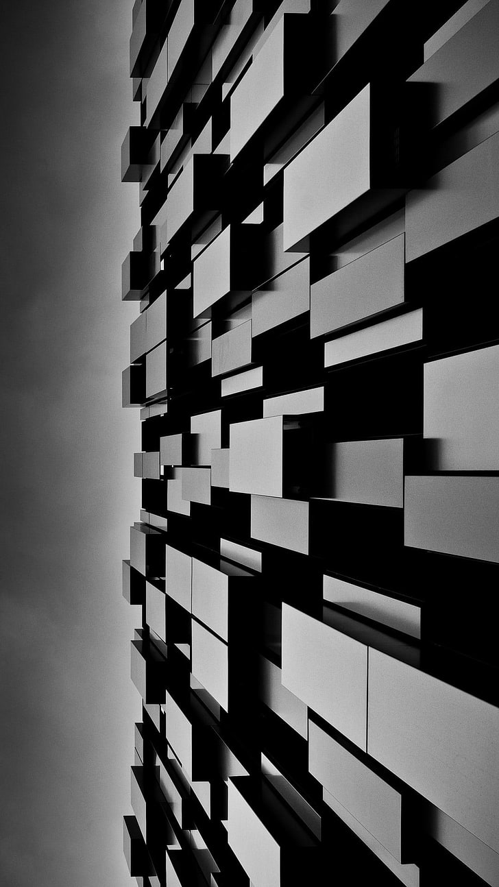 black geometrical shape digital wallpaper, abstract, digital art