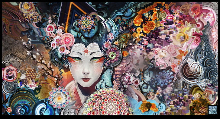 Android Jones, Colorful, geisha, psychedelic, HD wallpaper