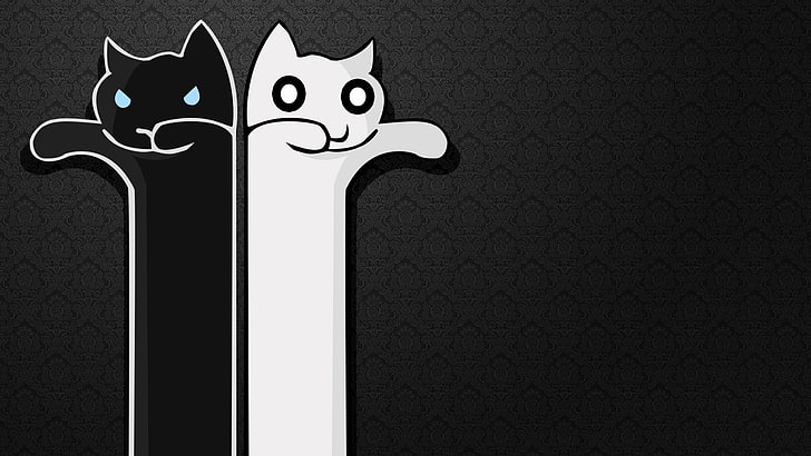 black and white cat caricature, artwork, longcat, no people, representation, HD wallpaper