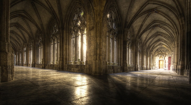 brown hallway, Gothic architecture, sunlight, old building, built structure