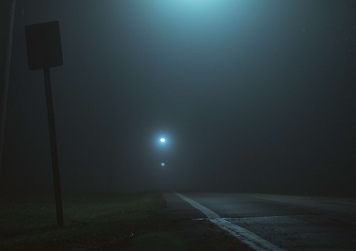 darkness, fog, foggy, mist, road, theme light, night, illuminated, HD wallpaper