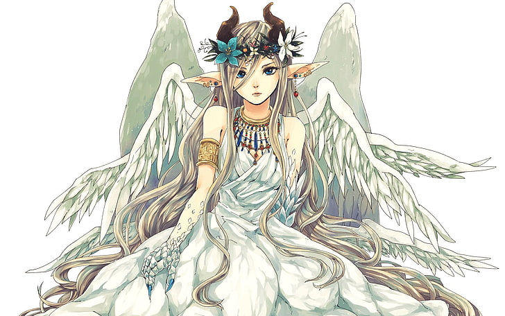 blonde hair female angel anime character digital wallpaper, fantasy art