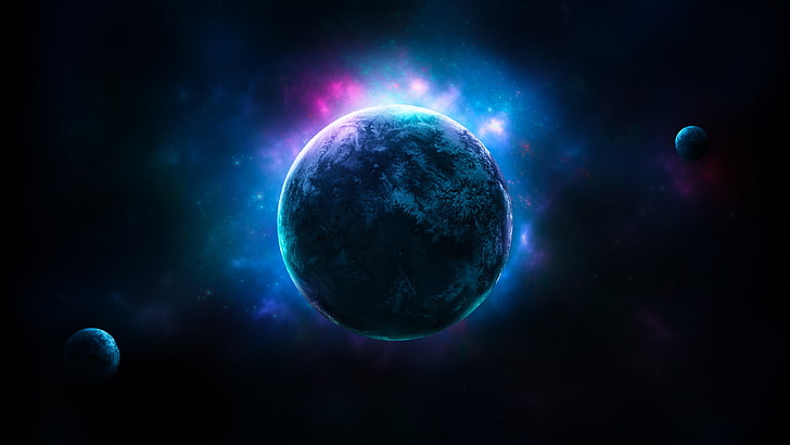 twin moons, planet, universe, outer space, nebula, alien planet
