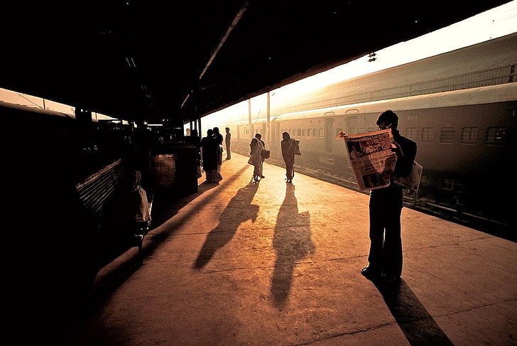 brown wooden bench, photography, India, train, train station
