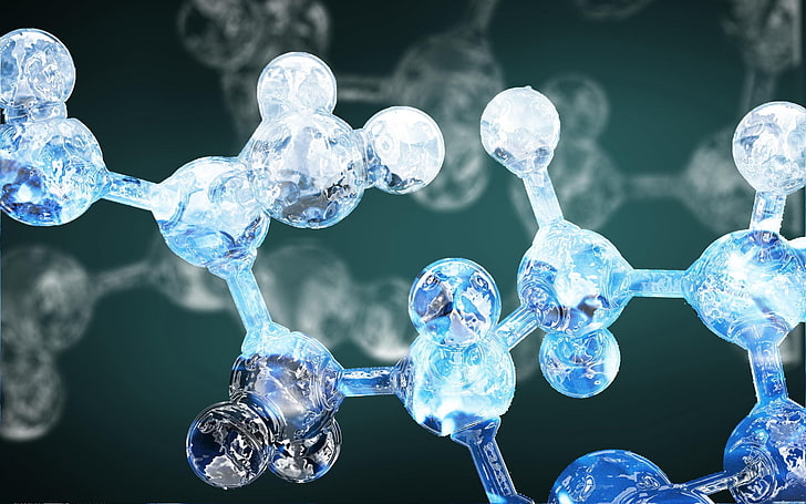 blue molecules digital wallpaper, shape, compounds, molecular Structure