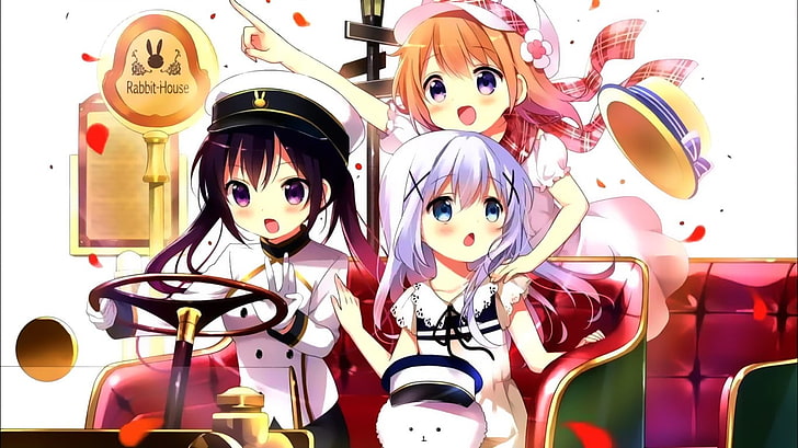 three girls anime characters illustration, Gochuumon wa Usagi Desu ka?, HD wallpaper