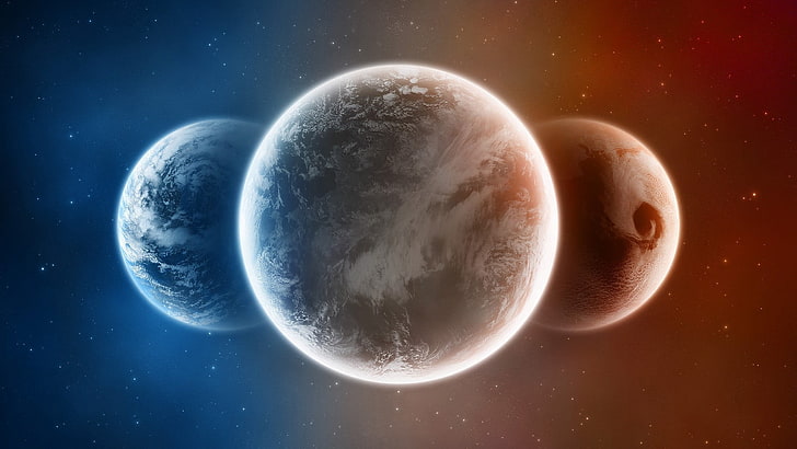 three planets wallpaper, space, space art, digital art, planet - space