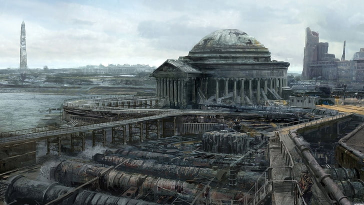 gray concrete dome building, Fallout, Fallout 3, video games