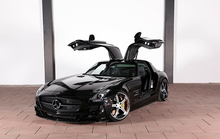 Mercedes-Benz, Tuning, V-8, black convertible car, AMG, front, HD wallpaper