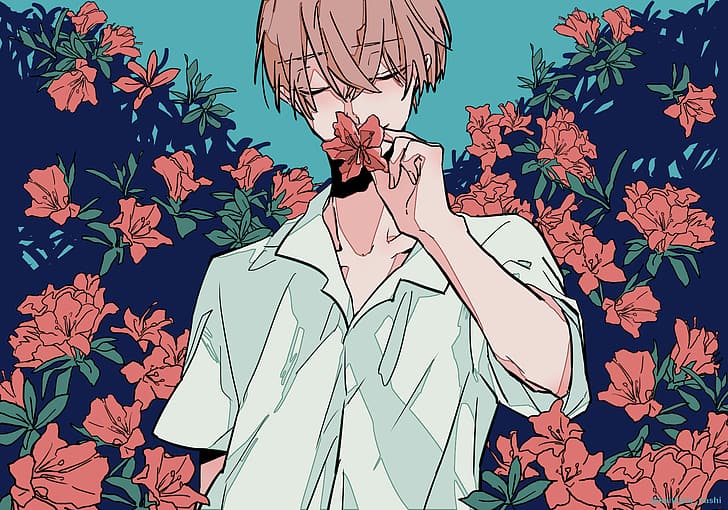 HD wallpaper: anime boys, flowers, original characters, artwork,  illustration | Wallpaper Flare