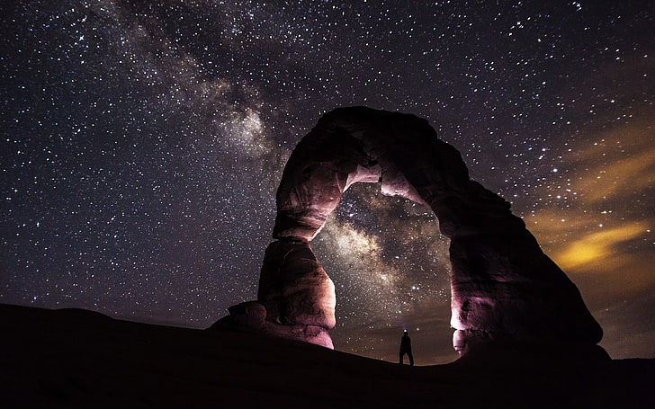 National Park, Utah, stars, landscape, sky, night, photography, HD wallpaper