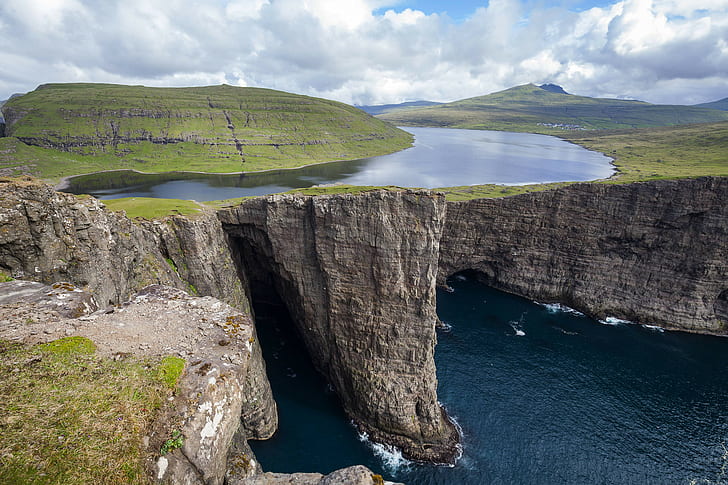 Lake Sorvagsvatn, Faroe Islands, nature, landscape, water, HD wallpaper