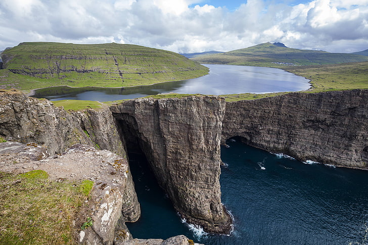 Lake Sorvagsvatn, water, Faroe Islands, landscape, nature, HD wallpaper