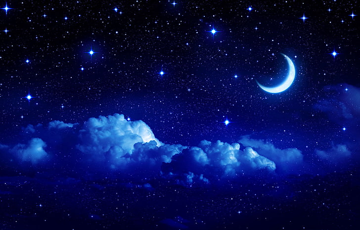 moon and cloud wallpaper, the sky, stars, clouds, landscape, night