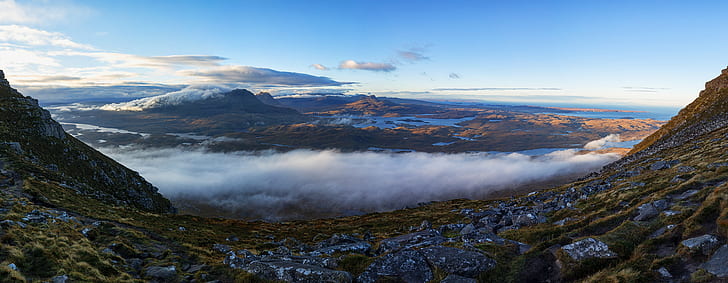 aerial photography of mountains covered with clouds, torridon, scotland, torridon, scotland, HD wallpaper