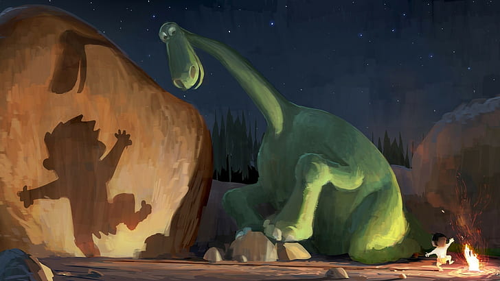 HD wallpaper: digital art animals nature pixar animation studios dinosaurs  the good dinosaur stones night fire shadow stars dancing | Wallpaper Flare
