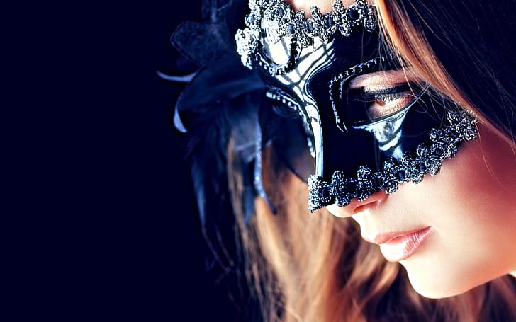 Mysterious girl, mask, eyes, mouth, HD wallpaper
