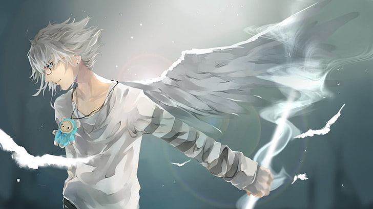 anime male character with wings illustration, angel, one person