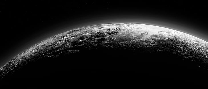 Pluto, space, planet, monochrome, HD wallpaper