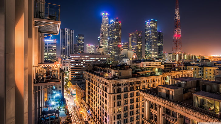 los angeles, downtown, city lights, united states, usa, night