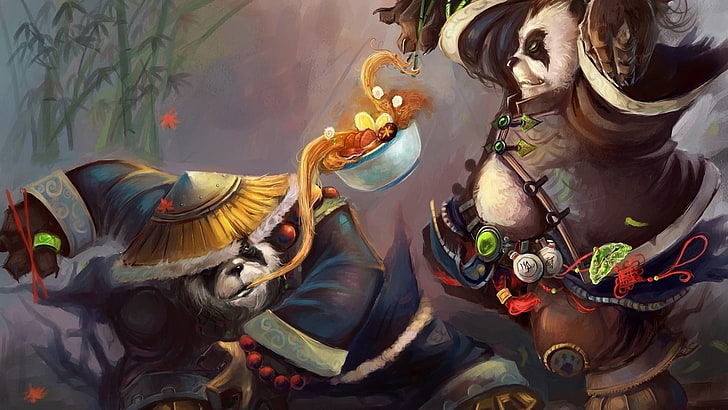 two pandas wallpaper, World of Warcraft, World of Warcraft: Mists of Pandaria, HD wallpaper