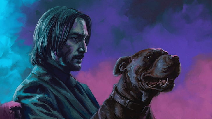 artwork, digital art, John Wick, Keanu Reeves, dog, movies